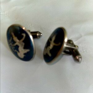 Siamese Dancing Goddess Cufflinks, Silver & enammel